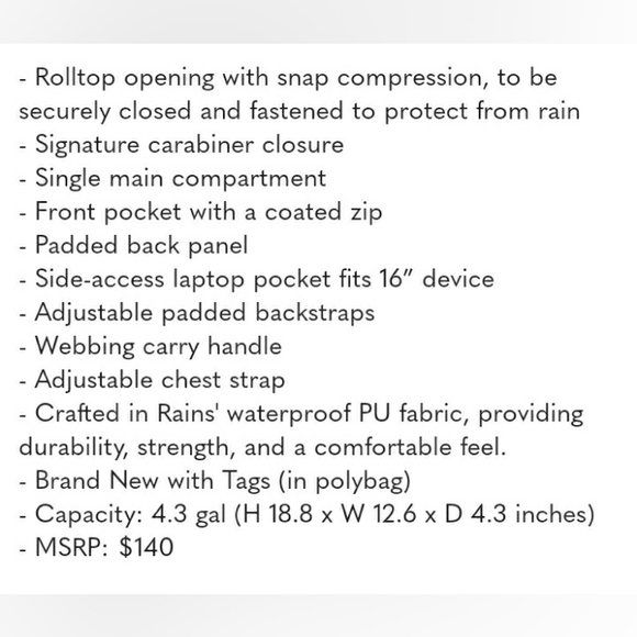 NIP RAINS Rolltop Rucksack Backpack - Picture 8 of 8